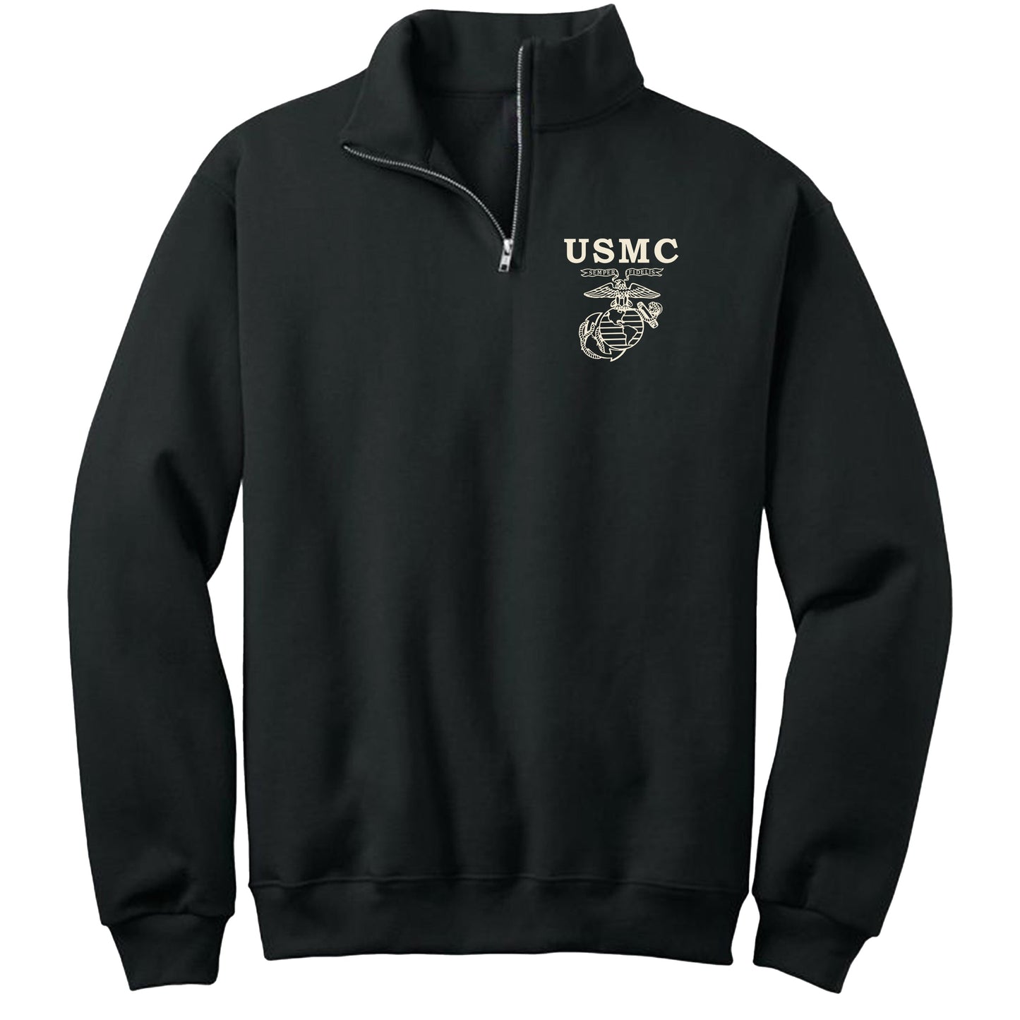 Marines Old School Chest Seal Printed Quarter-Zip Cadet Collar Sweatshirt (Captain's Special)