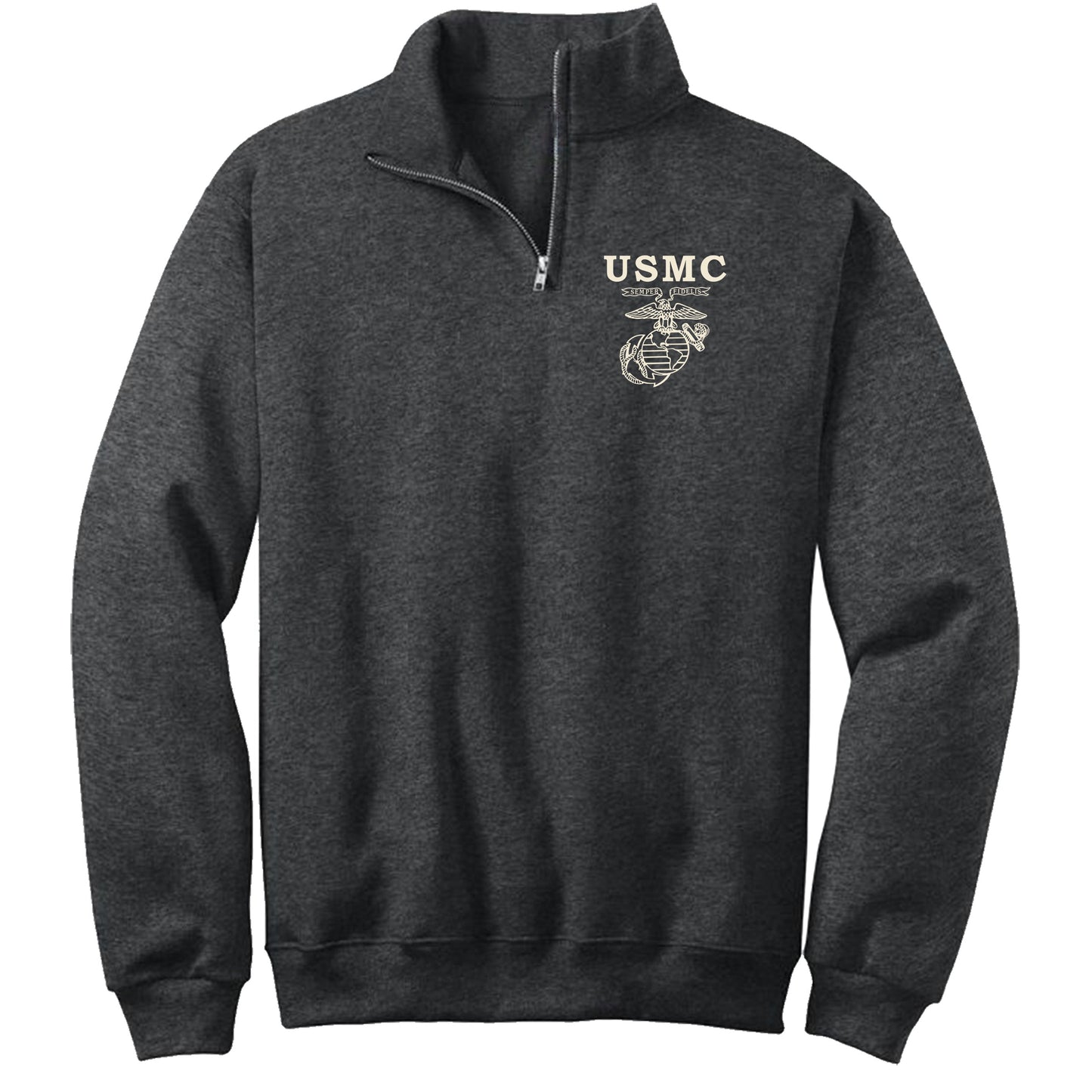 Marines Old School Chest Seal Printed Quarter-Zip Cadet Collar Sweatshirt (Captain's Special)