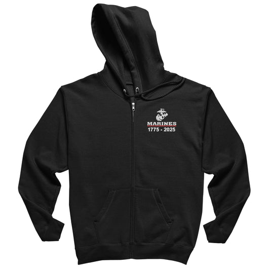 USMC 250 Years Embroidered TALL Full Zip Hoodie