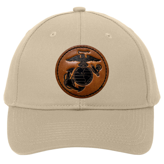 Marines Leather Patch Khaki Hat