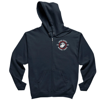 USMC 250 Years Embroidered Full Zip Hoodie