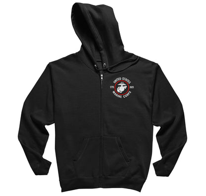 USMC 250 Years Embroidered Full Zip Hoodie