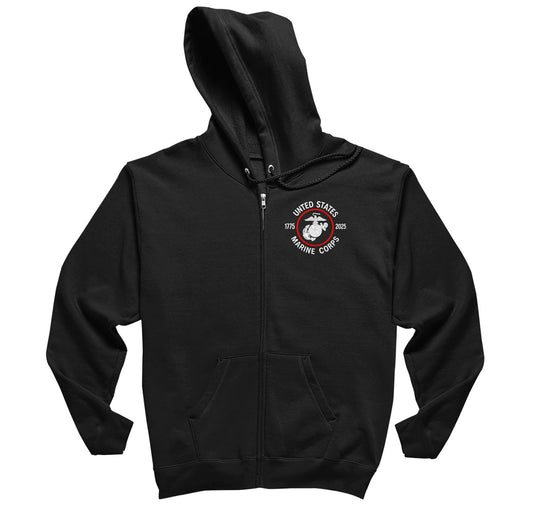 USMC 250 Years Embroidered Full Zip Hoodie