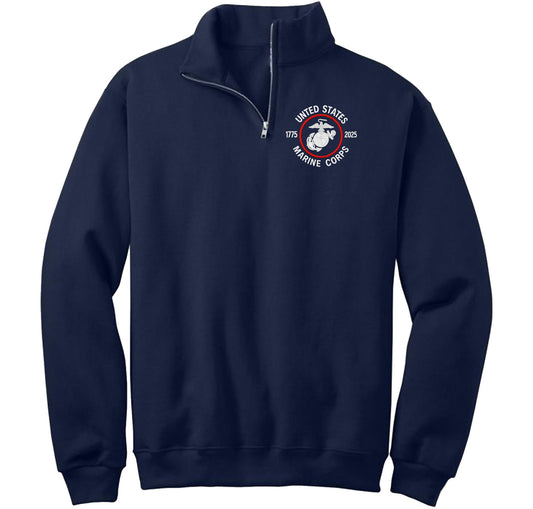 USMC 250 Years Embroidered Embroidered Quarter-Zip Cadet Collar Sweatshirt